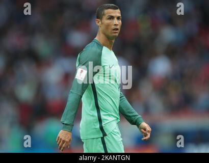 Cristiano Ronaldo von der portugiesischen Fußballnationalmannschaft reagiert während des Spiels des FIFA Confederations Cup 2017, erste Etappe - Gruppe A zwischen Russland und Portugal im Spartak-Stadion am 21. Juni 2017 in Moskau, Russland. (Foto von Igor Russak/NurPhoto) *** Bitte nutzen Sie die Gutschrift aus dem Kreditfeld *** Stockfoto