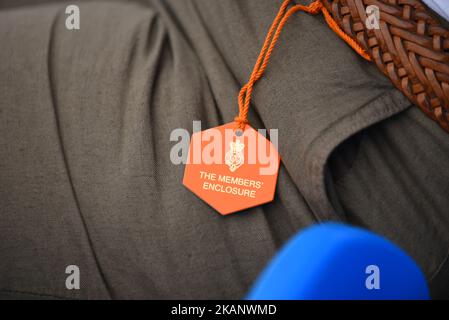 Am 22. Juni 2017 ist auf dem Centre Court of AEGON Championships im Queen's Club, London, ein Mitgliedsabzeichen des Queen's Club zu sehen. (Foto von Alberto Pezzali/NurPhoto) *** Bitte nutzen Sie die Gutschrift aus dem Kreditfeld *** Stockfoto