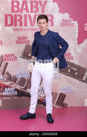 Die Schauspielerin Ansel Elgort nimmt am 23. Juni 2017 in Madrid, Spanien, an einer Fotozelle für „Baby Driver“ im Villa Magna Hotel Teil. (Foto von Oscar Gonzalez/NurPhoto) *** Bitte benutzen Sie die Gutschrift aus dem Kreditfeld *** Stockfoto