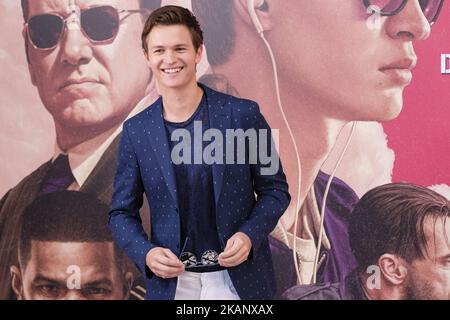 Die Schauspielerin Ansel Elgort nimmt am 23. Juni 2017 in Madrid, Spanien, an einer Fotozelle für „Baby Driver“ im Villa Magna Hotel Teil. (Foto von Oscar Gonzalez/NurPhoto) *** Bitte benutzen Sie die Gutschrift aus dem Kreditfeld *** Stockfoto