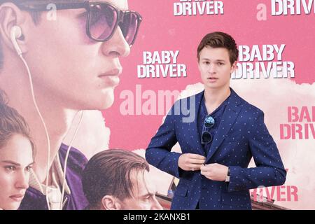 Die Schauspielerin Ansel Elgort nimmt am 23. Juni 2017 in Madrid, Spanien, an einer Fotozelle für „Baby Driver“ im Villa Magna Hotel Teil. (Foto von Oscar Gonzalez/NurPhoto) *** Bitte benutzen Sie die Gutschrift aus dem Kreditfeld *** Stockfoto