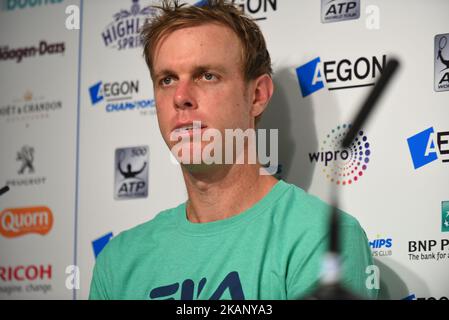 Sam Querrey aus den USA während der Pressekonferenz bei den AEGON Championships im Queen's Club in London, Großbritannien, am 22. Juni 2017. (Foto von Alberto Pezzali/NurPhoto) *** Bitte nutzen Sie die Gutschrift aus dem Kreditfeld *** Stockfoto