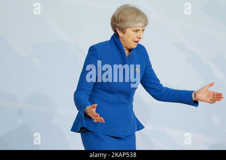 Die britische Premierministerin Theresa May wird am 7. Juli 2017 auf dem Gipfel G20 in Hamburg, Deutschland, zu sehen sein. (Foto von Jaap Arriens/NurPhoto) *** Bitte benutzen Sie die Gutschrift aus dem Kreditfeld *** Stockfoto