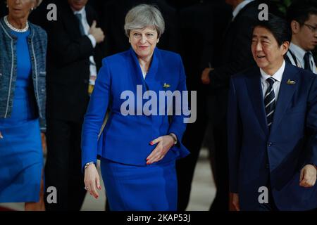 Die britische Premierministerin Theresa May wird am 7. Juli 2017 auf dem Gipfel G20 in Hamburg, Deutschland, zu sehen sein. (Foto von Jaap Arriens/NurPhoto) *** Bitte benutzen Sie die Gutschrift aus dem Kreditfeld *** Stockfoto