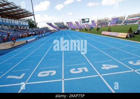 Die Strecke im Zawisza-Stadion, in dem die Leichtathletik-Europameisterschaften U23 stattfinden, wird in der Nachmittagspause am 14. Juli 2017 gesehen. (Foto von Jaap Arriens/NurPhoto) *** Bitte benutzen Sie die Gutschrift aus dem Kreditfeld *** Stockfoto