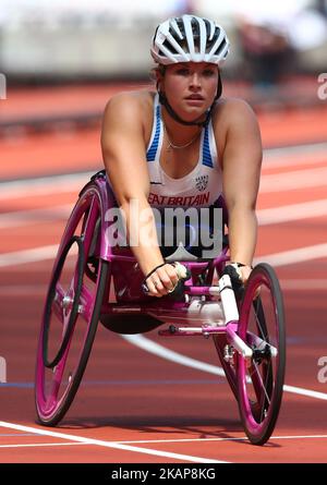 Samantha Kinghorn aus Großbritannien tritt am 400m T53 18. Juli 2017 im London Stadium in London im Rahmen der IPC World para Athletics Championships in der 1. Runde der Frauen 1 an (Foto: Kieran Galvin/NurPhoto) *** Bitte benutzen Sie die Gutschrift aus dem Kreditfeld *** Stockfoto