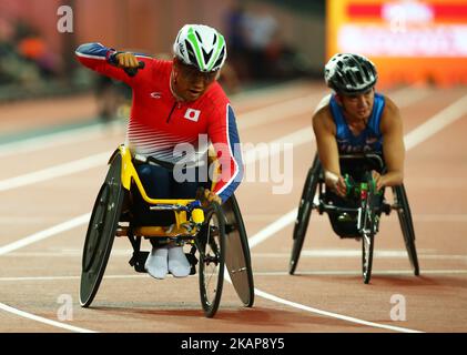 Tomoki Sato aus Japan tritt am 18. Juli 2017 im Londoner Stadion in London, Großbritannien, im Finale der Männer 400m T52 während der IPC World para Athletics Championships an (Foto: Kieran Galvin/NurPhoto) *** Bitte benutzen Sie die Gutschrift aus dem Kreditfeld *** Stockfoto