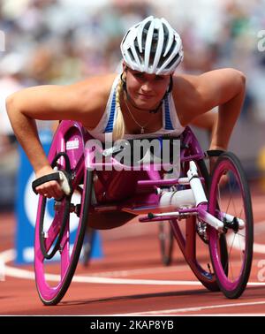 Samantha Kinghorn aus Großbritannien tritt am 400m T53 18. Juli 2017 im London Stadium in London, Großbritannien, bei der IPC World para Athletics Championships in der 1. Runde der Frauen 1 an (Foto: Kieran Galvin/NurPhoto) *** Bitte benutzen Sie die Gutschrift aus dem Kreditfeld *** Stockfoto