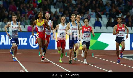 L-R James Hamilton aus Großbritannien, Deliber Rodriguez Ramirez aus Spanien, Steve Morris aus Großbritannien, Sylwester Jaciuk aus Polen, Michael Brannigan aus den USA, Yuki Uemura aus Japan und Yusuke Yamanouchi aus Japan treten am 22. Juli 2017 im Londoner Stadion im Rahmen der Leichtathletik-Weltmeisterschaften im Finale der Herren 800m T20 an (Foto von Kieran Galvin/NurPhoto) *** Bitte benutzen Sie die Gutschrift aus dem Kreditfeld *** Stockfoto