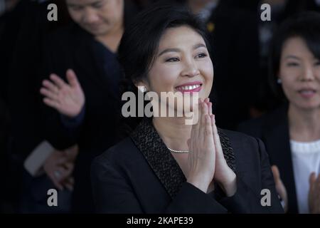 Der ehemalige thailändische Premierminister Yingluck Shinawatra trifft am 1. August 2017 beim Obersten Gerichtshof in Bangkok, Thailand, ein. (Foto von Anusak Laowias/NurPhoto) *** Bitte nutzen Sie die Gutschrift aus dem Kreditfeld *** Stockfoto