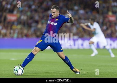 Paco Alcacer spielte im Camp Nou Stadium am 7.. August 2017 in Barcelona, Spanien, während des Spiels zwischen FC Barcelona und Chapecoense um die Joan Gamper Trophäe. (Kredit: Urbanandsport / NurPhoto) -- (Foto von Urbanandsport/NurPhoto) *** Bitte benutzen Sie das Credit Field *** Stockfoto