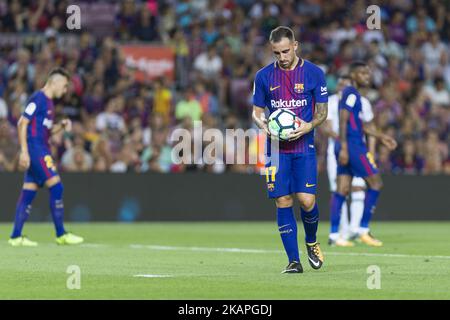 Paco Alcacer spielte im Camp Nou Stadium am 7.. August 2017 in Barcelona, Spanien, während des Spiels zwischen FC Barcelona und Chapecoense um die Joan Gamper Trophäe. (Kredit: Urbanandsport / NurPhoto) -- (Foto von Urbanandsport/NurPhoto) *** Bitte benutzen Sie das Credit Field *** Stockfoto