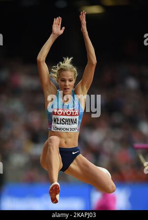 Darya Klishina springt am 11. August 2017 im Weitsprung-Finale bei der Leichtathletik-Weltmeisterschaft 2017 im Londoner Stadion in London, Großbritannien. (Foto von Ulrik Pedersen/NurPhoto) *** Bitte nutzen Sie die Gutschrift aus dem Kreditfeld *** Stockfoto