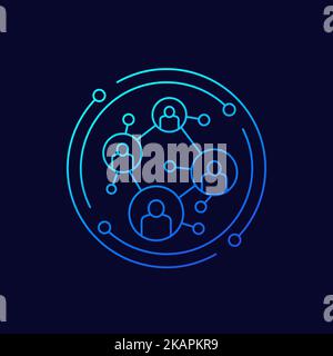 Soziales Netzwerk, Verbindung Menschen Linie Vektor-Symbol Stock Vektor
