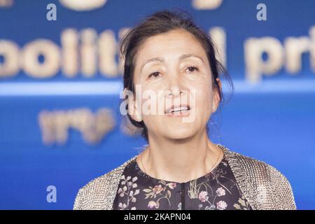 Ingrid Betancourt nimmt an der Konferenz zum Jahrestag des Massakers von 30.000 politischen Gefangenen im Iran am 1988. August in Tirana, Albanien, Teil ,19 2017. Ingrid Betancourt, ehemalige kolumbianische Senatorin und hoffnungsvolle Präsidentschaftskandidat, gehörte zu den Rednern der Konferenz. (Foto von Siavosh Hosseini/NurPhoto) Stockfoto