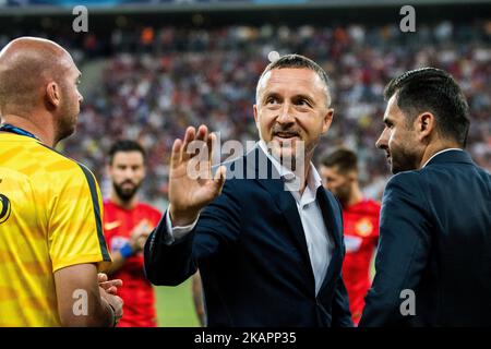 Mihai Stoica, der Sportmanager des FCSB während der UEFA Champions League 2017-2018, Play-offs 2. Leg Spiel zwischen FCSB Bukarest (ROU) und Sporting Clube de Portugal Lissabon (POR) im National Arena Stadium, Bukarest, Rumänien am 23. August 2017. (Foto von Cronos/Catalin Soare/NurPhoto) Stockfoto