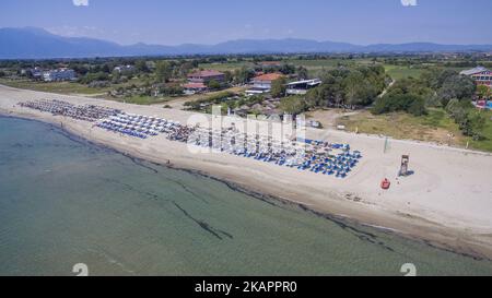 Drohnenaufnahmen vom Korinos Beach in Katerini, in Nordgriechenland am 25. August 2017. (Foto von Nicolas Economou/NurPhoto) Stockfoto