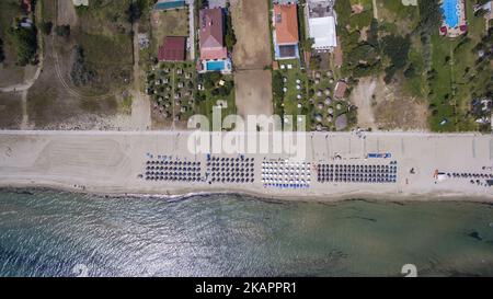 Drohnenaufnahmen vom Korinos Beach in Katerini, in Nordgriechenland am 25. August 2017. (Foto von Nicolas Economou/NurPhoto) Stockfoto