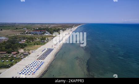 Drohnenaufnahmen vom Korinos Beach in Katerini, in Nordgriechenland am 25. August 2017. (Foto von Nicolas Economou/NurPhoto) Stockfoto