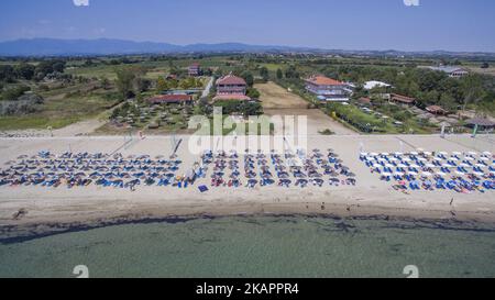 Drohnenaufnahmen vom Korinos Beach in Katerini, in Nordgriechenland am 25. August 2017. (Foto von Nicolas Economou/NurPhoto) Stockfoto