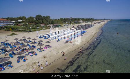 Drohnenaufnahmen vom Korinos Beach in Katerini, in Nordgriechenland am 25. August 2017. (Foto von Nicolas Economou/NurPhoto) Stockfoto