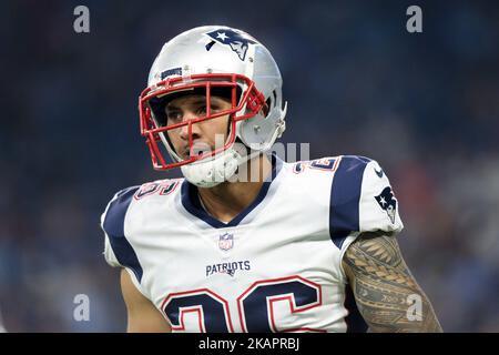 New England Patriots Defensive Back Jason Thompson (26) wird in der ersten Hälfte eines NFL-Fußballspiels gegen die Detroit Lions in Detroit, Michigan, USA, am Freitag, den 25. August 2017 gezeigt. (Foto von Jorge Lemus/NurPhoto) Stockfoto