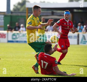 Charlie Stimson vom FC Thurrock beim Bostik League Premier Division Spiel zwischen Thurrock gegen Billericay Town am Ship Lane Ground, Aveley, UK am 28. August 2017. (Foto von Kieran Galvin/NurPhoto) Stockfoto