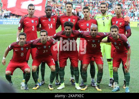 Portugals Startmannschaft vor dem Qualifikationsspiel der FIFA-Weltmeisterschaft 2018 zwischen Portugal und den Färöern im Bessa XXI-Stadion in Porto, Portugal, am 31. August 2017. (Foto von Pedro FiÃºza/NurPhoto) Stockfoto