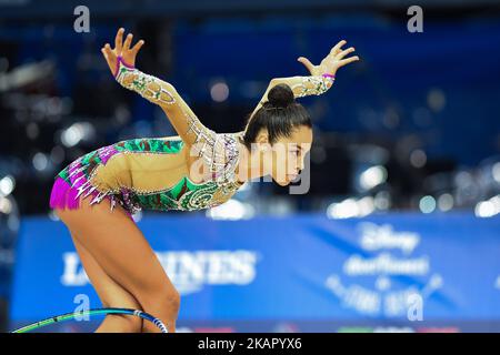 Alexandra Agiurgiuculese tritt am 29. August 2017 in Pesaro Italien bei den Weltmeisterschaften der Rhythmischen Gymnastik 35. in der Adriatischen Arena an. (Foto Franco Romano/NurPhoto) Stockfoto