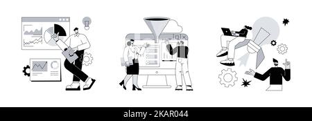 Performance-Tools und Software-Lösungen abstrakten Konzept Vektor Illustration Set. Business Intelligence, Intelligence Dashboard, innovative Lösung, Datenanalyse, abstrakte Metapher für KPI-Metriken. Stock Vektor