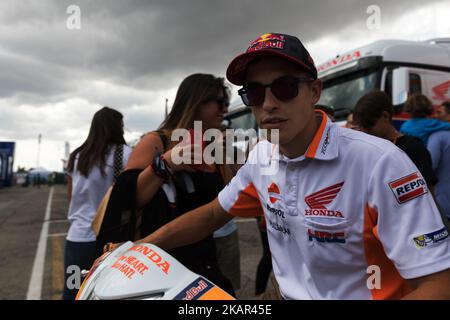 Marc Marquez vom Repsol Honda Team vor der Pressekonferenz zur Präsentation des Tribul Mastercard Grand Prix von San Marino und Riviera di Rimini, auf dem Misano World Circuit 'Marco Simoncelli', am 07. September 2017 in Misano Adriatico, Italien (Foto: Danilo Di Giovanni/NurPhoto) Stockfoto