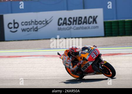 93 MARC MARQUEZ (Spanien), HRC Repsol Honda Team, Honda RC213V Maschine, Gran Premio Tribul Mastercard di San Marino e della Riviera di Rimini, Aktion während der MotoGP FP3 auf dem Marco Simoncelli World Circuit für die MotoGP Weltmeisterschaft 13., Vom 8.. Bis 10. 2017. September in Misano Adriatico, Italien, am 9. September 2017. (Foto von Felice Monteleone/NurPhoto) Stockfoto