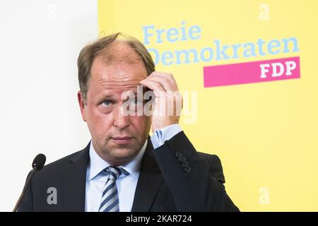 Der Minister für Kinder, Familie, Flüchtlinge und Integration des Landes Nordrhein-Westfalen und FDP-Politiker Joachim Stamp ist während einer Pressekonferenz am 11. September 2017 in Berlin abgebildet. (Foto von Emmanuele Contini/NurPhoto) Stockfoto