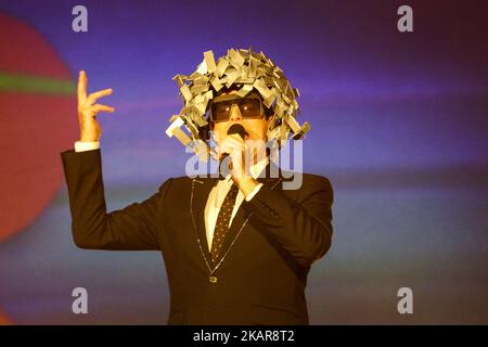 Neil Tennant von Pet Shop Boys tritt am 15. September 2017 in Rio de Janeiro, Brasilien, am 1. Tag von Rock in Rio auf. (Foto von Luiz Souza/NurPhoto) Stockfoto