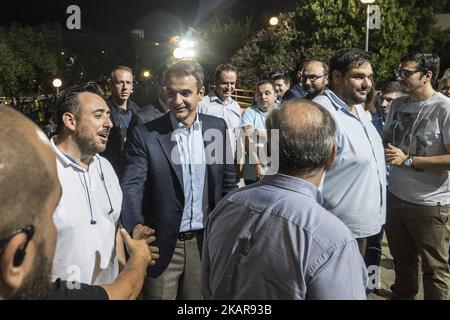 Oppositionsführer Kyriakos Mitsotakis von der konservativen griechischen politischen Partei Neue Demokratie in der Kongresshalle in Thessaloniki, Griechenland, während seiner jährlichen Rede als politischer Führer auf der internationalen Messe von Thessaloniki. (Foto von Nicolas Economou/NurPhoto) Stockfoto
