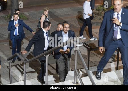 Oppositionsführer Kyriakos Mitsotakis von der konservativen griechischen politischen Partei Neue Demokratie in der Kongresshalle in Thessaloniki, Griechenland, während seiner jährlichen Rede als politischer Führer auf der internationalen Messe von Thessaloniki. (Foto von Nicolas Economou/NurPhoto) Stockfoto