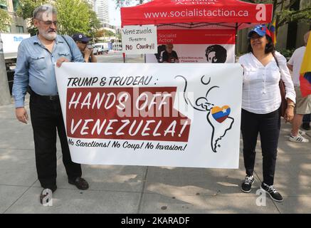 Die Kanadier fordern ein Ende der amerikanischen Versuche eines „Regimewechsels“ in Venezuela und verurteilen Kanadas Mittäterschaft beim Sturz der Regierung Venezuelas in Toronto, Kanada, am 16. September 2017. (Foto von Creative Touch Imaging Ltd./NurPhoto) Stockfoto