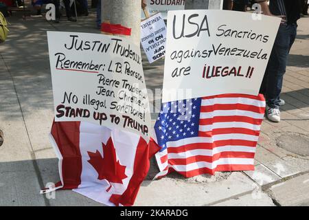 Die Kanadier fordern ein Ende der amerikanischen Versuche eines „Regimewechsels“ in Venezuela und verurteilen Kanadas Mittäterschaft beim Sturz der Regierung Venezuelas in Toronto, Kanada, am 16. September 2017. (Foto von Creative Touch Imaging Ltd./NurPhoto) Stockfoto