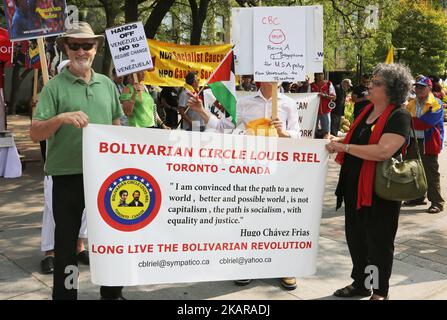 Die Kanadier fordern ein Ende der amerikanischen Versuche eines „Regimewechsels“ in Venezuela und verurteilen Kanadas Mittäterschaft beim Sturz der Regierung Venezuelas in Toronto, Kanada, am 16. September 2017. (Foto von Creative Touch Imaging Ltd./NurPhoto) Stockfoto