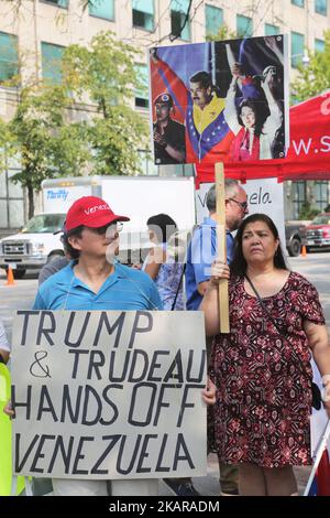 Die Kanadier fordern ein Ende der amerikanischen Versuche eines „Regimewechsels“ in Venezuela und verurteilen Kanadas Mittäterschaft beim Sturz der Regierung Venezuelas in Toronto, Kanada, am 16. September 2017. (Foto von Creative Touch Imaging Ltd./NurPhoto) Stockfoto