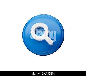 3D Darstellung einer Lupe oder eines Suchsymbols auf weißem Hintergrund Stockfoto