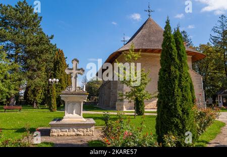 Kloster Humor, Kreis Suceava, Moldawien, Rumänien: Eine der berühmten Kirchen Moldawiens. Dies ist die Verdorbung der Kirche der Mutter Gottes. Stockfoto