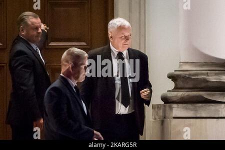 Jaroslaw Kaczynski, Vorsitzender der konservativen Partei „Recht und Gerechtigkeit“ (PiS) in Polen, nach einem Treffen mit dem polnischen Präsidenten am 08. September 2017 im Belweder-Palast in Warschau (Foto: Mateusz Wlodarczyk/NurPhoto) Stockfoto