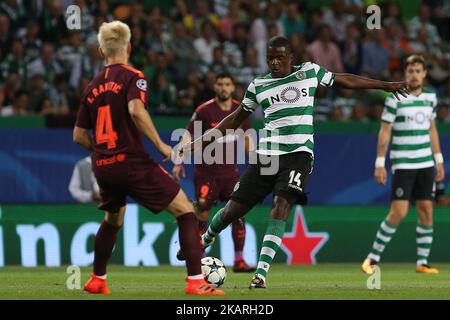 Sportings Mittelfeldspieler William Carvalho aus Portugal während des Spiels zwischen Sporting CP gegen FC Barcelona UEFA Champions League Playoff-Spiel im Estadio Jose Alvalade am 27. September 2017 in Lissabon, Portugal. (Foto von Bruno Barros / DPI / NurPhoto) Stockfoto