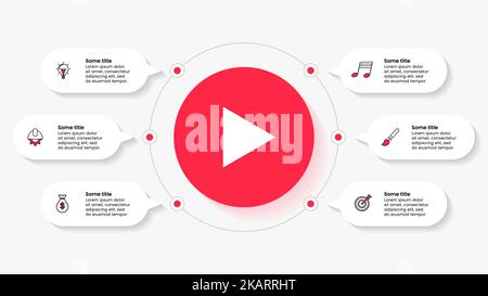 Infografik-Vorlage mit Symbolen und 6 Optionen oder Schritten. Wiedergabetaste. Kann für Workflow-Layout, Diagramm, Banner, webdesign verwendet werden. Vektorgrafik Stock Vektor