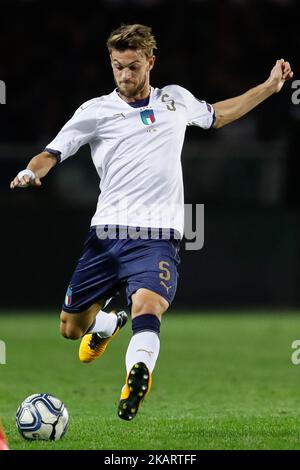 Daniele Rugani von der italienischen Nationalmannschaft in Aktion während des Fußballspiels der Gruppe G der FIFA-Weltmeisterschaft Russland 2018 zwischen Italien und der ehemaligen jugoslawischen Republik Mazedonien im Stadio Olimpico am 6. Oktober 2017 in Turin, Italien. (Foto von Mike Kireev/NurPhoto) Stockfoto