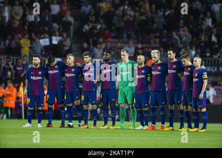 Das Team des Inicial FC Barcelona beim Spiel der La Liga zwischen dem FC Barcelona und Malaga im Montilivi-Stadion am 21. Oktober 2017 in Barcelona, Spanien. (Foto von Xavier Bonilla/NurPhoto) Stockfoto