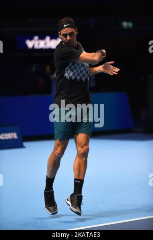 Roger Federer aus der Schweiz wird während eines Trainings vor den Nitto ATP World Tour Finals in der O2 Arena, London, am 10. November 2017 abgebildet. (Foto von Alberto Pezzali/NurPhoto) Stockfoto