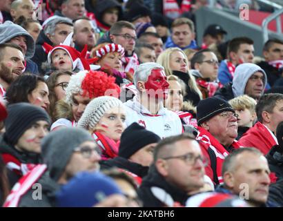 Fans beim internationalen Freundschaftsspiel zwischen Polen und Mexiko im Energa-Stadion in Danzig, Polen am 13. November 2017 (Foto: Mateusz Wlodarczyk/NurPhoto) Stockfoto