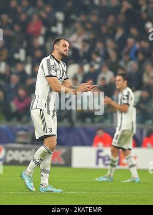 Turin, Italien. 02.. November 2022. Federico Gatti (Juventus FC) während des FC Juventus gegen Paris Saint-Germain FC, UEFA Champions League Fußballspiel in Turin, Italien, November 02 2022 Quelle: Independent Photo Agency/Alamy Live News Stockfoto